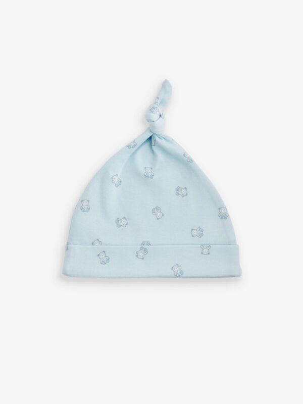 Blue/White Bear Baby Tie Top 100% Cotton Hats 3 Pack