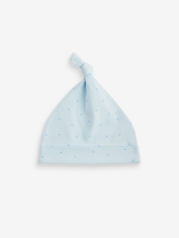 Blue/White Bear Baby Tie Top 100% Cotton Hats 3 Pack