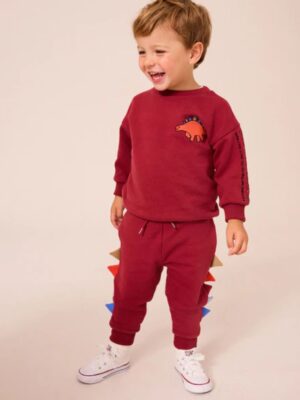 Burgundy Red Dinosaur Spikes Crew Sweatshirt And Joggers Set