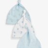 Blue/White Bear Baby Tie Top 100% Cotton Hats 3 Pack