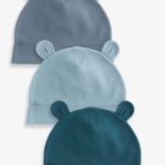 Mid Blue Baby 100% Cotton Beanies 3 Pack