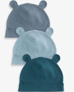 Mid Blue Baby 100% Cotton Beanies 3 Pack