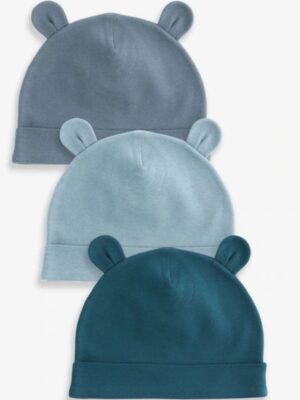 Mid Blue Baby 100% Cotton Beanies 3 Pack