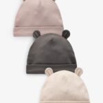 Black/White Bear Ear Beanie Baby Hats 3 Pack