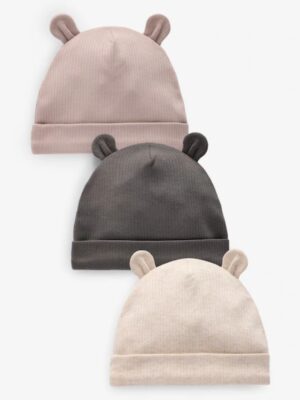 Black/White Bear Ear Beanie Baby Hats 3 Pack