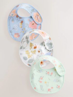 Blue Floral Print Baby Bibs 3 Pack