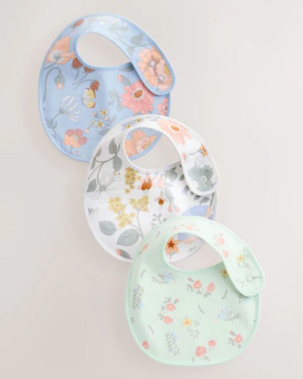 Blue Floral Print Baby Bibs 3 Pack