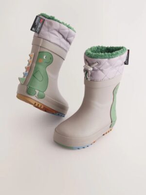 Grey Dinosaur Thermal Thinsulate™ Lined Cuff Wellies