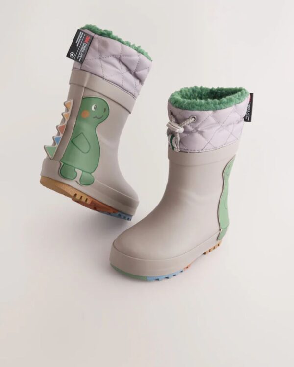 Grey Dinosaur Thermal Thinsulate™ Lined Cuff Wellies