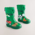 Green Farm Animals Thermal Thinsulate™ Lined Cuff Wellies