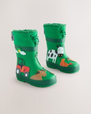 Green Farm Animals Thermal Thinsulate™ Lined Cuff Wellies