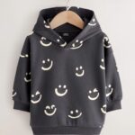 Black/White Long Sleeve Printed Hoodie