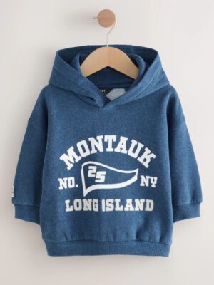 Navy Blue Marl Long Sleeve Printed Hoodie