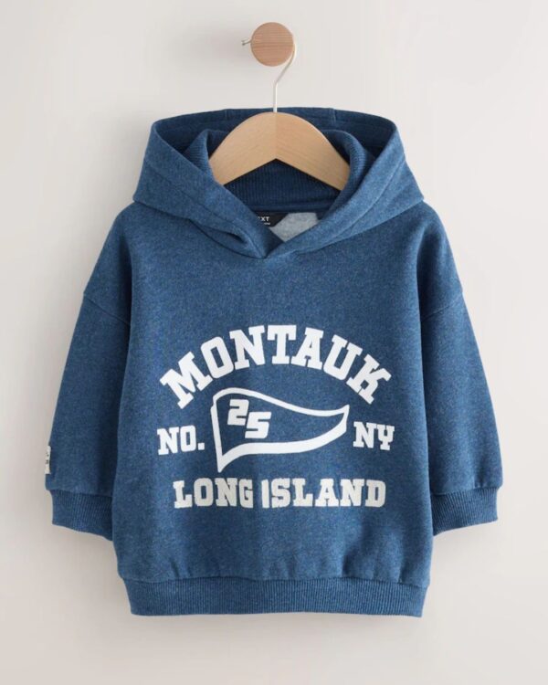 Navy Blue Marl Long Sleeve Printed Hoodie