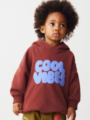 Burgundy Red Long Sleeve Printed Hoodie