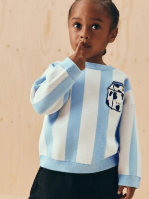 Light Blue Knitted Crew Neck Jumper