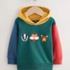 Green Colourblock Long Sleeve Appliqué Hoodie
