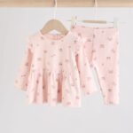Pink Ditsy Long Sleeve Baby Frill Top And Leggings Set