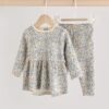 Blue Ditsy Floral Long Sleeve Baby Frill Top And Leggings Set