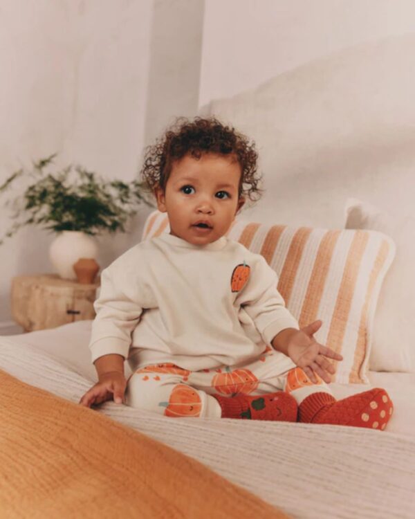 Pumpkin Print Baby Halloween Sweat Top and Joggers Set