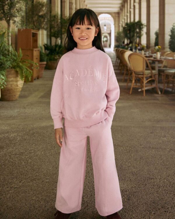 Pink Slogan Sweatshirt And Wide Leg Joggers Set