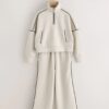 Neutral Supersoft Zip Neck Crew and Wide Leg Joggers Set