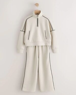 Neutral Supersoft Zip Neck Crew and Wide Leg Joggers Set