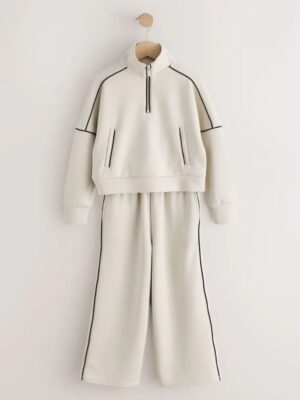 Neutral Supersoft Zip Neck Crew and Wide Leg Joggers Set
