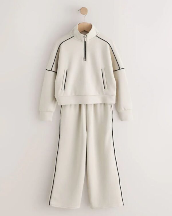 Neutral Supersoft Zip Neck Crew and Wide Leg Joggers Set