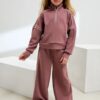 Rust Pink Supersoft Zip Neck Crew and Wide Leg Joggers Set