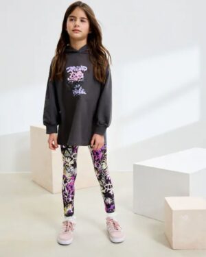 Grafitti Charcoal Grey Graphic Print Hoodie Leggings Set