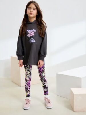 Grafitti Charcoal Grey Graphic Print Hoodie Leggings Set