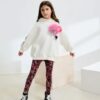 Ecru/Pink Graffiti Hoodie and Leggings Set