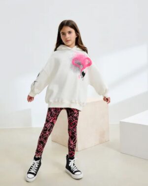 Ecru/Pink Graffiti Hoodie and Leggings Set