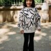 Cream Bow/Black Sweatshirt and Ribbed Flare Set