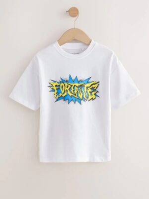 White Fortnite Print Short Sleeved T-Shirt