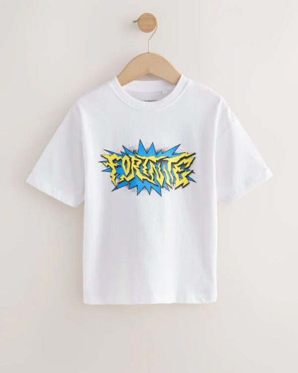 White Fortnite Print Short Sleeved T-Shirt