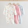Pink Baby Fairy Bunny 100% Cotton Sleepsuits 3 Pack