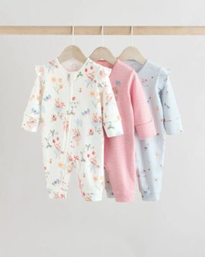 Pink Baby Fairy Bunny 100% Cotton Sleepsuits 3 Pack