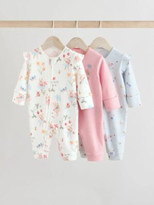 Pink Baby Fairy Bunny 100% Cotton Sleepsuits 3 Pack