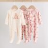 Pink Baby Two Way Zip Sleepsuits 3 Pack