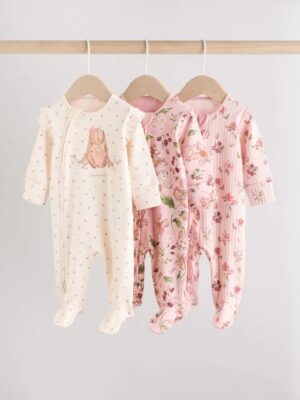 Pink Baby Two Way Zip Sleepsuits 3 Pack