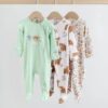 Green Hamish Baby Two Way Zip Sleepsuits 3 Pack