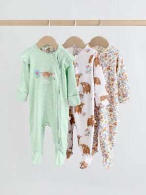 Green Hamish Baby Two Way Zip Sleepsuits 3 Pack