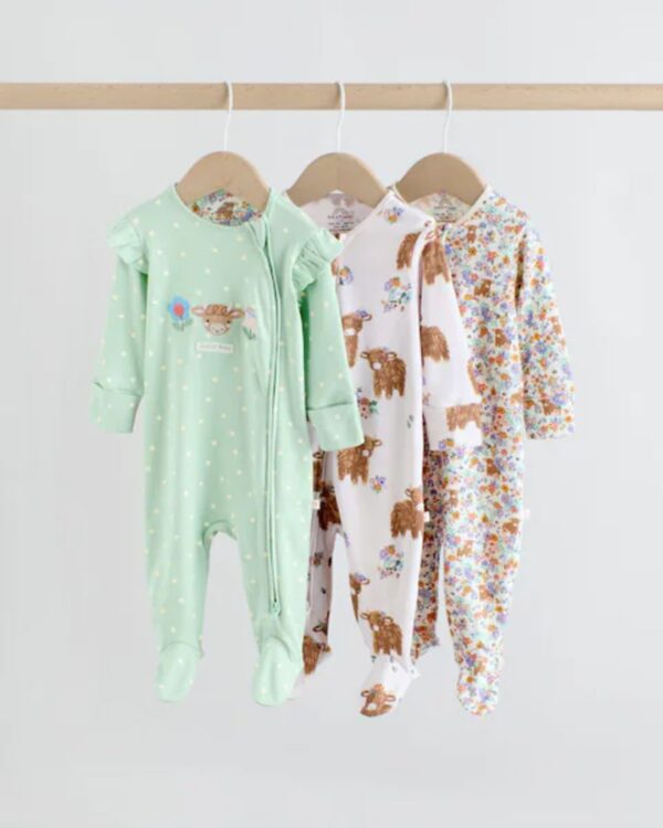 Green Hamish Baby Two Way Zip Sleepsuits 3 Pack