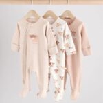 Neutral Hamish Baby 100% Cotton Sleepsuits 3 Pack
