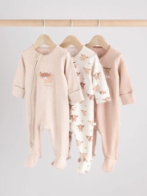 Neutral Hamish Baby 100% Cotton Sleepsuits 3 Pack