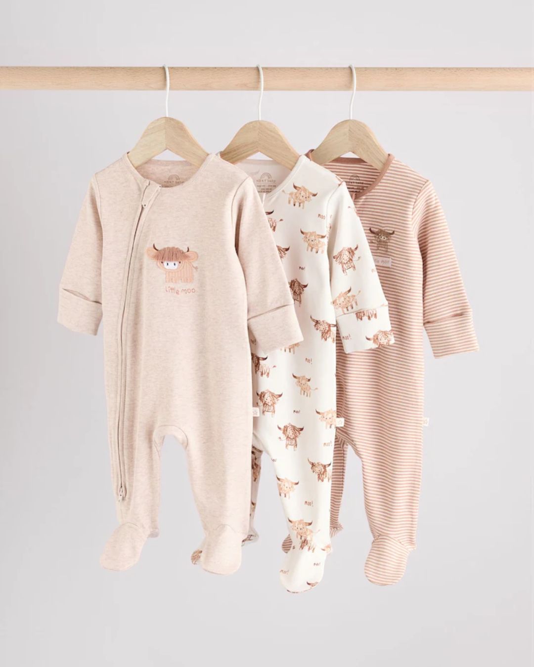 Neutral Hamish Baby 100% Cotton Sleepsuits 3 Pack