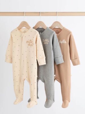 Neutral Milk Club Baby Two Way Zip 100% Cotton Sleepsuits 3 Pack