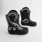 Black Colour Changing Dinosaur Handle Pull On Wellies